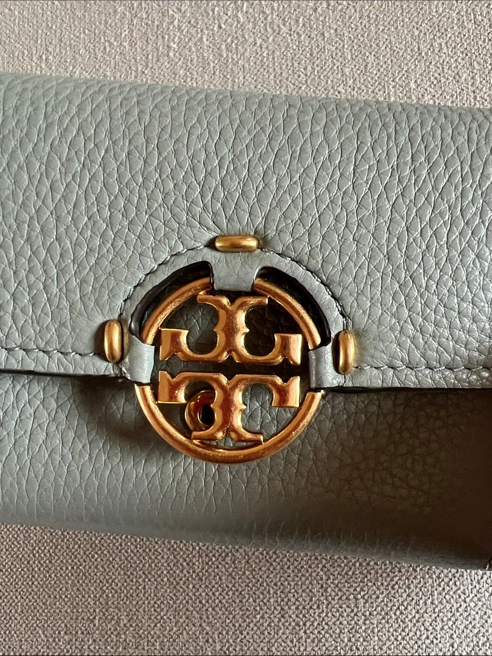 Tory Burch Pebbled Leather Miller Medium Flap Wallet in Blue Celadon - Picture 2 of 11